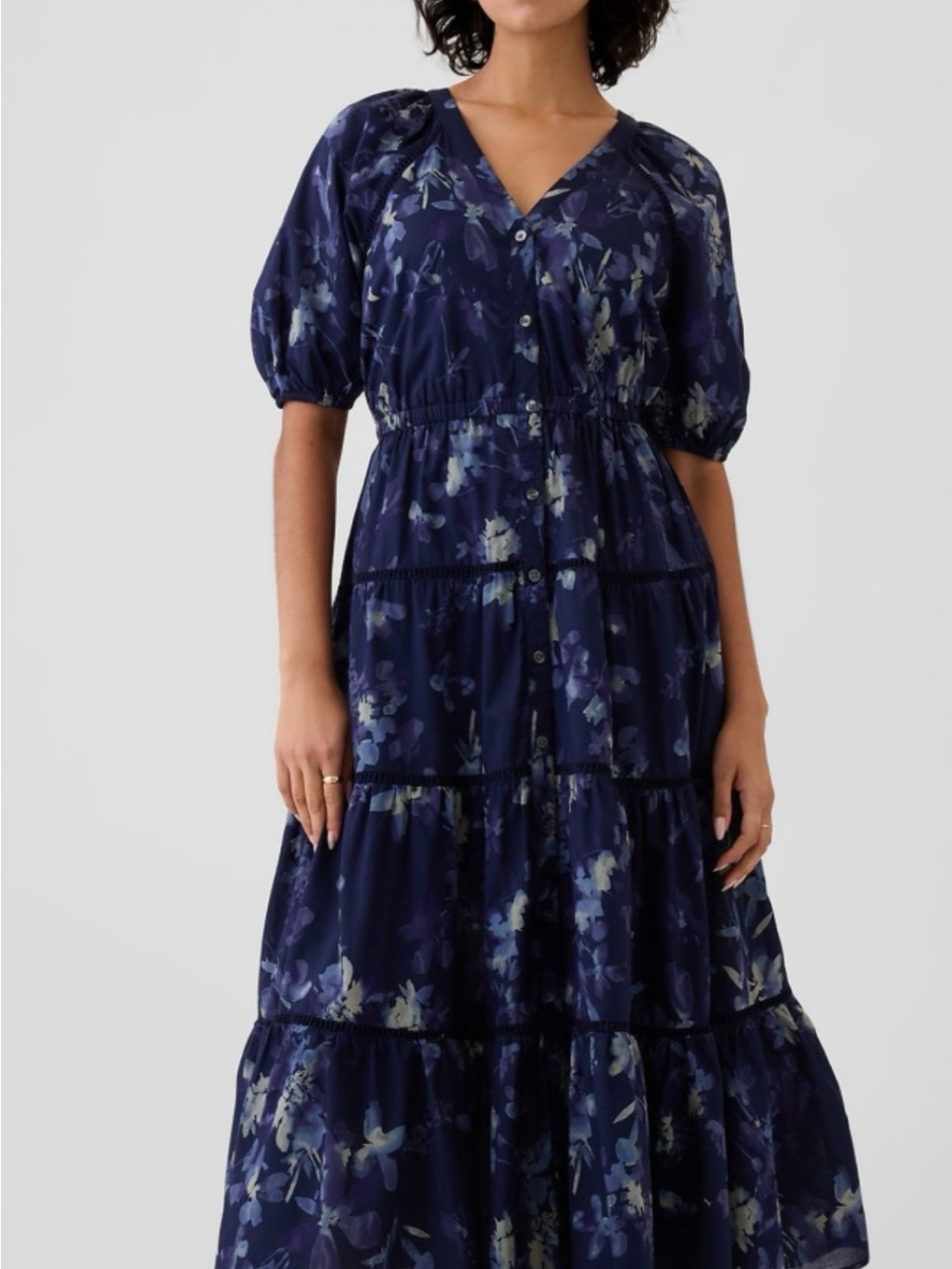 GAP Navy Floral Tiered Maxi Dress
